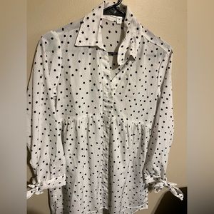 White dress shirt with black polka dots